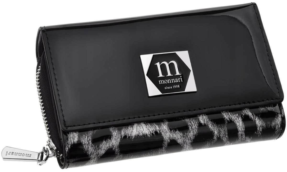 Monnari Portfel Damski Lakier Skórzany Elegancki Duży Pojemny Panterka
