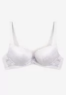 Biustonosze - Biały Koronkowy Biustonosz Typu Push-Up z Usztywnionymi Miseczkami i Metalowymi Ozdobami Ellas - miniaturka - grafika 1