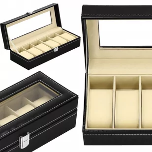 Szkatułka Na Zegarki 30X11X8 Cm Czarno-Kremowy Kuferek Z Przegródkami Ekoskóra - Pudełka i szkatułki - miniaturka - grafika 1