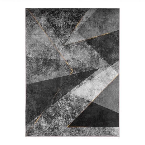 Dywan 220x160 Cm Szary Złoty Geometryczny Antypoślizogwy Nowoczesny Loft