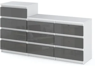 Komoda 10 Szuflad Duża Nowoczesna Szafka Rtv Hugo 160cm Biały Szary Połysk - Szafki RTV - miniaturka - grafika 1
