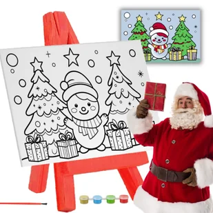 Kolorowanka Świąteczna Zestaw Malarski Prezent Mikołajki Płótno Sztaluga - Przybory szkolne - miniaturka - grafika 1