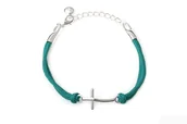 Bransoletki - Miętowa Bransoletka Z Krzyżykiem Srebrny - miniaturka - grafika 1