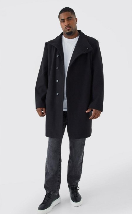 BOOHOOMAN PŁASZCZ PLUS SIZE CZARNY GŁADKI 4XL ERB