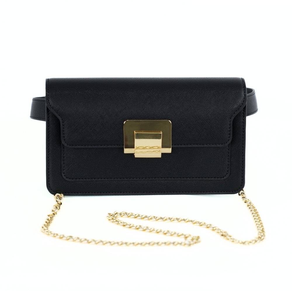 Saszetka damska nerka Solier F34 Bianca skóra ekologiczna saffiano - czarna