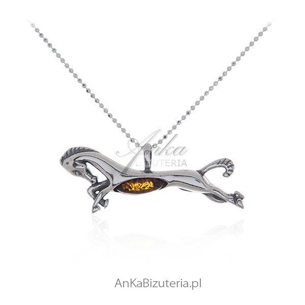 ankabizuteria.pl Zawieszka srebrna z bursztynem KOŃ w galopie - zawie