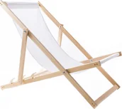 Leżaki ogrodowe - LEŻAK PLAŻOWY OGRODOWY DREWNIANY SKŁADANY WOODOK biała tkanina - miniaturka - grafika 1
