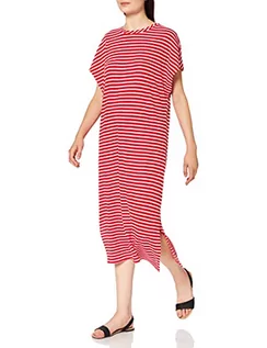 Sukienki - Tommy Jeans Damska letnia sukienka Tjw w paski B, Czerwień makowa/jasna biel, L - grafika 1
