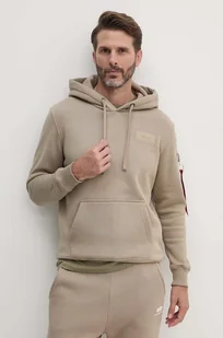 Alpha Industries bluza męska kolor beżowy z kapturem z nadrukiem - Bluzy męskie - miniaturka - grafika 1