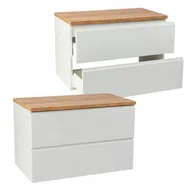 Szafki łazienkowe - Szafka Łazienkowa Wisząca Biała z Blatem Dąb Złoty 60 cm Front Połysk - miniaturka - grafika 1