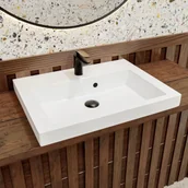 Umywalki - Massi Umywalka wpuszczana w blat / blatowa biała 60 x 46 cm KLAR z konglomeratu z otworem na baterię - miniaturka - grafika 1