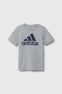 Koszulki dla dziewczynek - adidas t-shirt bawełniany dziecięcy kolor niebieski z nadrukiem - grafika 1