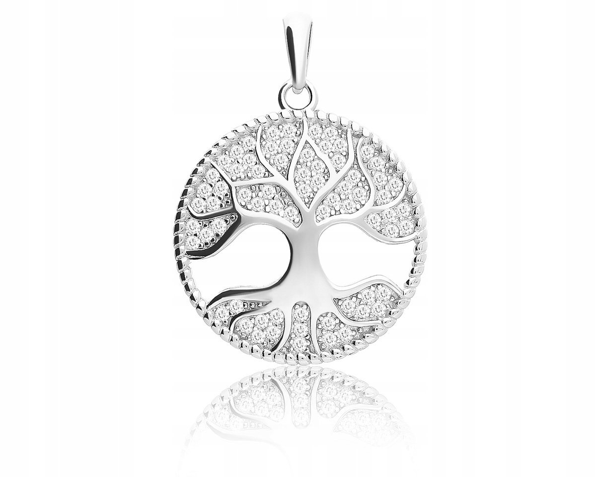 Zawieszka Srebrna Damska Drzewko Szczęścia Cyrkonie 925 Wisiorek Na Prezent