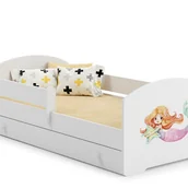 Łóżka dla dzieci i młodzieży - Białe Łóżko Dziecięce w Stylu Skandynawskim z Motywem Syrenki 140x70 cm z Szufladą – Zawiera Materac Piankowy, Stelaż i Pełną Konstrukcję - miniaturka - grafika 1