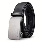 Inne - Pasek męski skórzany z zapięciem na zatrzask, czarny pasek odpowiedni do garniturów, dżinsów, idealny na wszystkie codzienne okazje, formalne stroje, - miniaturka - grafika 1
