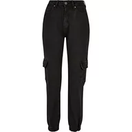 Spodnie damskie - URBAN CLASSICS Dżinsy Cargo damskie spodnie BIO bawełna z wysokim stanem, elastyczne kostki boczne kieszenie, różne kolory dostępne, rozmiary 26-34, Czarny (Black Washed), 33 - miniaturka - grafika 1
