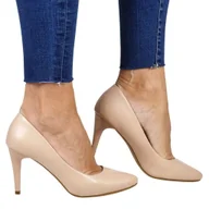 Czółenka - DAMSKIE CZÓŁENKA NA OBCASIE SZPILKI SERGIO LEONE 1396 CIELISTE RÓŻOWE MATOWE - miniaturka - grafika 1