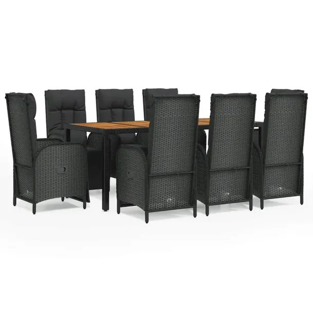 Zestaw mebli ogrodowych rattan PE czarny, stół 190x90x75 cm, krzesła 57x