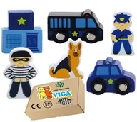 Zabawki sensoryczne - Drewniane Figurki POLICJA autka policyjne pies więzienie Klocki drewniane Viga 3+ zabawka montessori - miniaturka - grafika 1