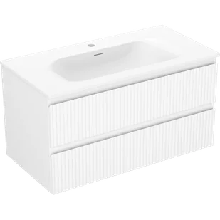 Mexen Rivel szafka łazienkowa 90 cm z umywalką Vela, 2 szuflady, ryflowana , biała mat - 91A20-09047-2-BFF01-W23M01 - Szafki łazienkowe - miniaturka - grafika 1