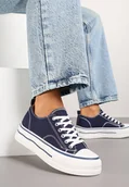 Trampki damskie - Granatowe Casualowe Trampki na Niskiej Platformie Natirinne - Renee - miniaturka - grafika 1