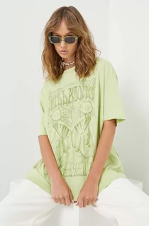 Koszulki sportowe damskie - Billabong t-shirt bawełniany kolor zielony - grafika 1