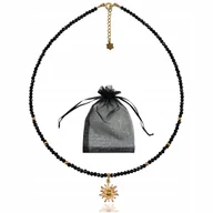 Naszyjniki - Czarny Turmalin Naszyjnik Choker z Kamieni i Pozłacanego Srebra Słońce 45cm - miniaturka - grafika 1