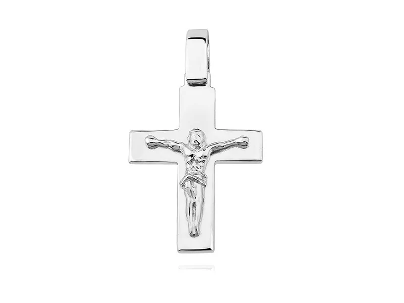 Valerio.pl Elegancki duży rodowany srebrny gładki krzyżyk krzyż z wizerunkiem Chrystusa srebro 925 KS0182C KS0182C
