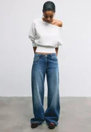 Swetry damskie - Stradivarius Asymetryczny sweter dzianinowy ze ściągaczem na dole Ecru XL - miniaturka - grafika 1