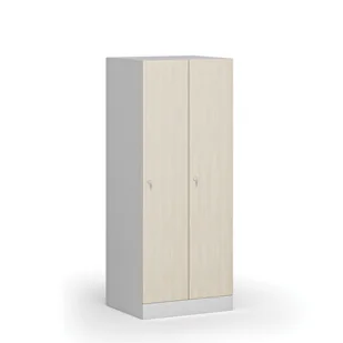 Szafa ubraniowa obniżona, 2-drzwiowa, 1500 x 600 x 500 mm, zamek cylindryczny, drzwi laminowane, brzoza - Szafki BHP - miniaturka - grafika 1