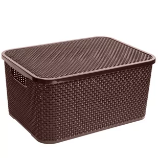 BranQ Branq Rattan L 38 X 27,8 Cm Brązowy Koszyk Do Przechowywania Plastikowy Z Pokrywką - Pudła i pojemniki do przechowywania - miniaturka - grafika 1