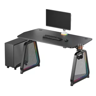 ULTRADESK Biurko dla gracza BOOSTER, 136x70,5 cm, 75 cm, podświetlenie RGB, uchwyt na słuchawki i napój - Biurka - miniaturka - grafika 1