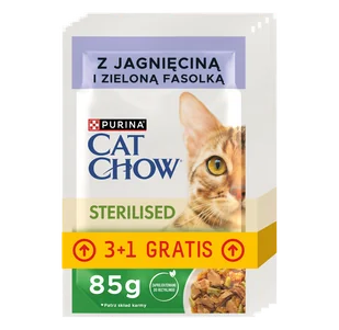 CAT CHOW Sterilised Karma dla kotów z jagnięciną i zieloną fasolką w sosie 4x85g (3+1 GRATIS) - Mokra karma dla kotów - miniaturka - grafika 1
