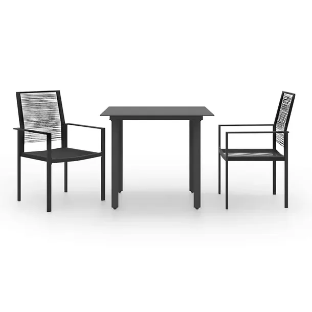 Zestaw jadalniany ogrodowy czarne rattan/stal 80x80x74cm + 2 krzesła 60x55
