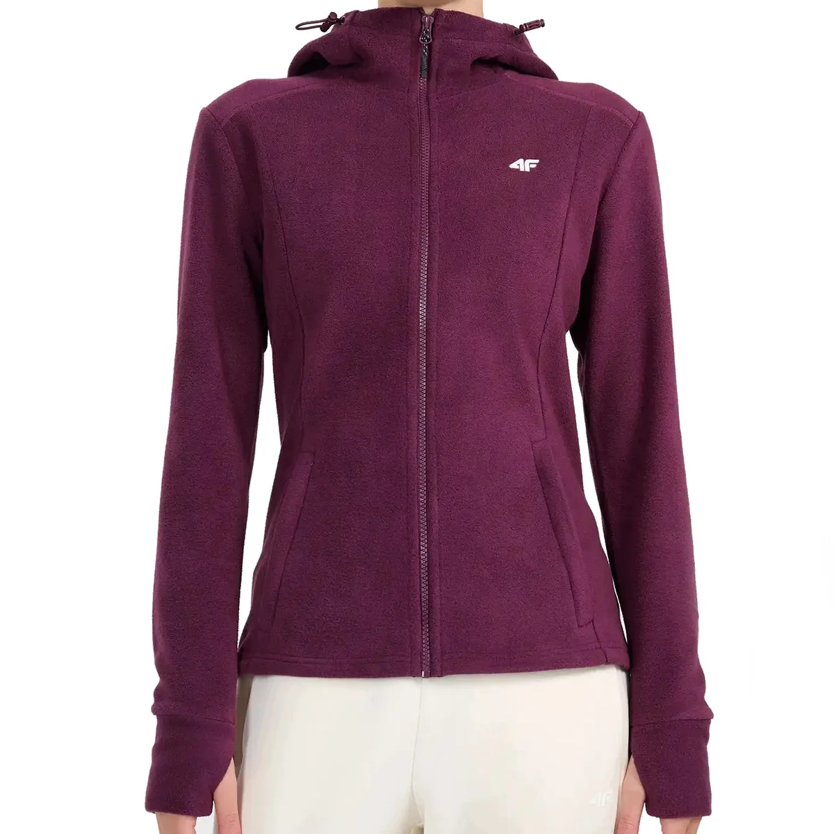 Polar Damski 4F Bluza Z Kapturem Mikropolar Regular Burgundowa 4FWAW26TFLEF478 XL