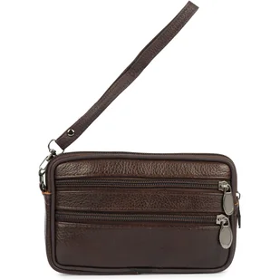 Saszetka Męska Do Paska Na Telefon Portfel Skórzana Pojemna Brązowy - Nerki - miniaturka - grafika 1