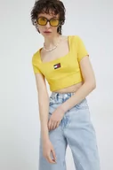 Koszulki sportowe damskie - Tommy Jeans top damski kolor żółty - miniaturka - grafika 1