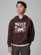 Bluzy dla chłopców - 4F Bluza dresowa loose z kapturem chłopięca - brązowa 164 (13-14 lat) - miniaturka - grafika 1