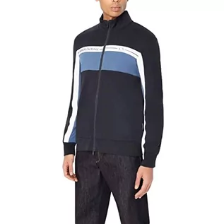 Bluzy męskie - Armani Exchange Męska bluza z bawełny organicznej Tri-Color Mock Neck Zip Up, granatowa/granatowa, bardzo duża, granatowy/True Navy, XXL - grafika 1