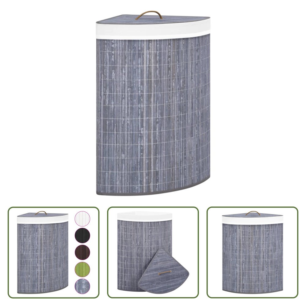 The Living Store Narożny kosz na pranie Bamboo Grey 60 L
