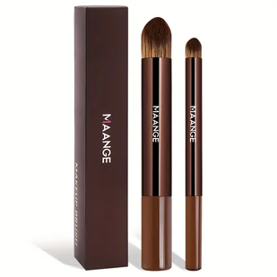 TEMU Zestaw 2 szt. pędzli do podkładu z metalowymi aluminiowymi drutami - Wysokiej jakości włosie nylonowe, przenośne i przyjazne do podróży pędzle - Pędzle do makijażu - miniaturka - grafika 1