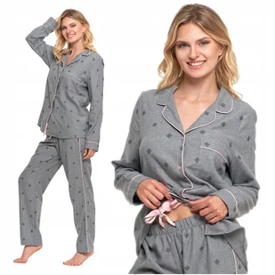 Zimowa PIŻAMA DAMSKA Dwuczęściowa Flanelowa w Śnieżynki na Prezent MORAJ M - Piżamy damskie - miniaturka - grafika 1