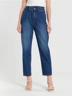 Spodnie damskie - Sinsay - Jeansy paperbag - granatowy - miniaturka - grafika 1