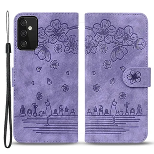 Dla Samsung Galaxy A34 5G PU Skórzany składany stojak z portfelem Nadrukowana obudowa telefonu Cat z paskiem Fioletowy - Portfele - miniaturka - grafika 1