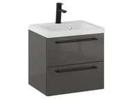 Szafki łazienkowe - Szafka Wisząca Z Umywalką RON 50 cm - Titan Wysoki Połysk - Uchwyty Czarne Matowe - miniaturka - grafika 1