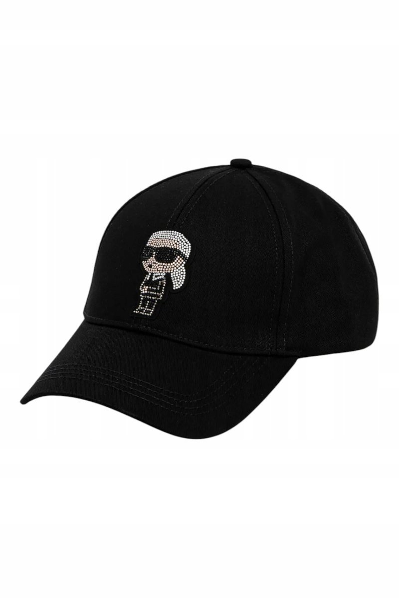 KARL LAGERFELD CZAPKA Z DASZKIEM IKON RHINESTONES CAP CZARNA