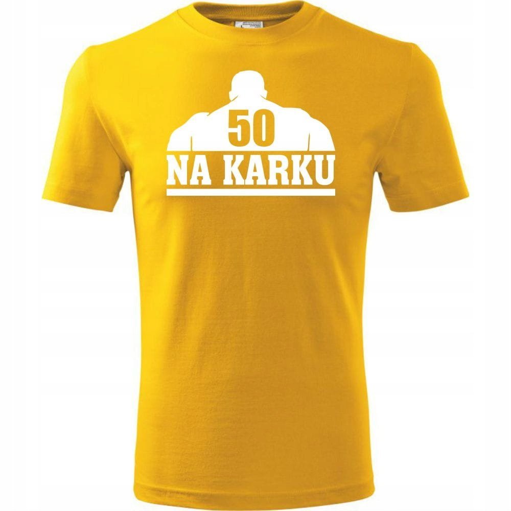 Męska Koszulka z Nadrukiem 50 lat na karku Idealny Prezent na 50 Urodziny żółty 4XL
