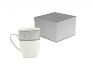 Kubki - Biały kubek w srebrny geometryczny wzór 300 ml - miniaturka - grafika 1