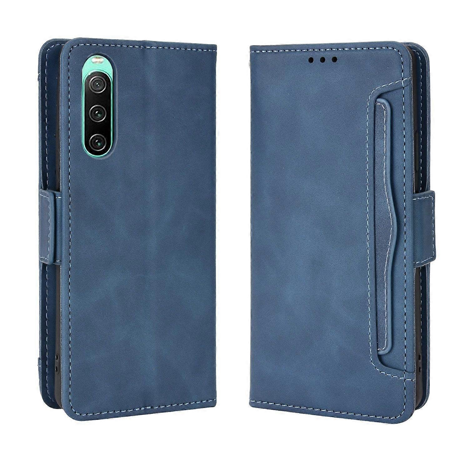 Foxdock Kompatybilny z Sony Xperia 10 V Kickstand Ochronny portfel z uchwytem na kartę kredytową, odporną na wstrząsy osłoną ze skóry PU Niebieski