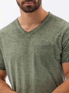 T-shirt męski z kieszonką - oliwkowy melanż V9 S1388 - Koszulki męskie - miniaturka - grafika 3